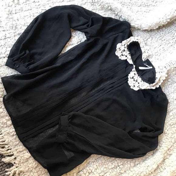 Xhilaration Tops - Sheer black and lace Peter Pan collar top size M